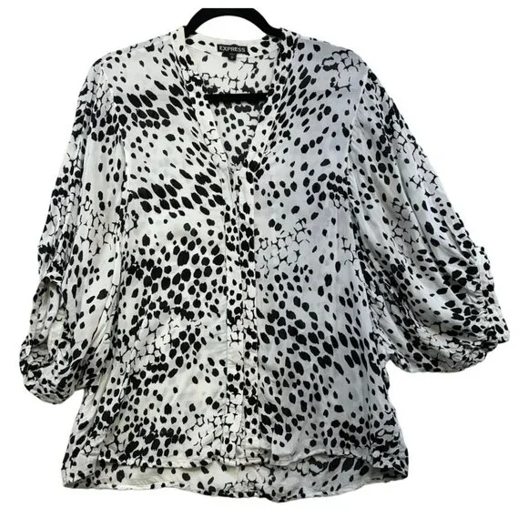 Express Womens Polka Dot Blouse Size M Black & White - Picture 1 of 11